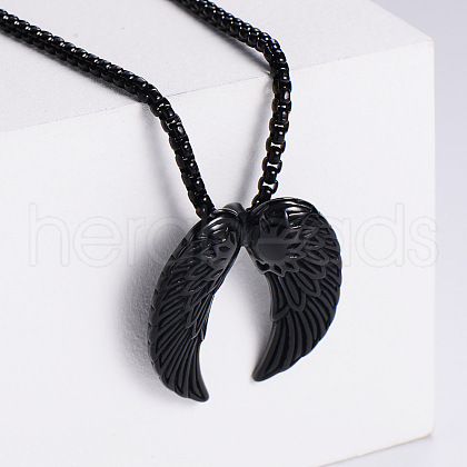 Retro Rock Punk Men's Angel Wing Stainless Steel Pendant Necklaces LC1014-3-1