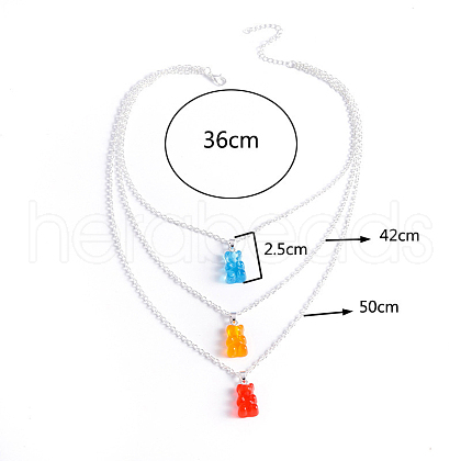 Alloy & Resin Bear Pendant 3-Layer Necklaces for Women WG0729C-01-1