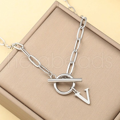 Stainless Steel Paperclip Chain Initial Necklaces with OT Clasps WGD6039-22-1