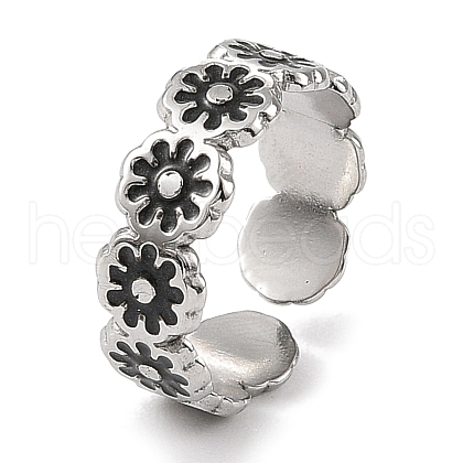 Flower 304 Stainless Steel Enamel Open Cuff Rings for Women RJEW-F166-31P-01-1