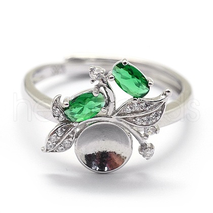 Adjustable Rhodium Plated 925 Sterling Silver Finger Ring Components STER-I016-040P-1
