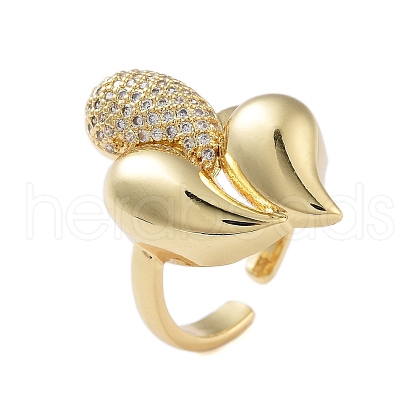 Rack Plating Teardrop Brass Micro Pave Cubic Zirconia Open Cuff Rings for Women RJEW-B064-05G-1