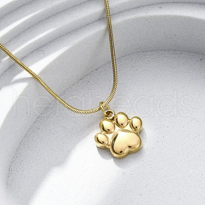 304 Stainless Steel Dog Paw Print Pendant Necklaces for Women NJEW-Z044-13G-1