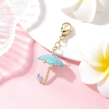 Umbrella Handmade Glass Seed Beaded & Acylic Pendant Decorations Sets HJEW-MZ00280-04-1