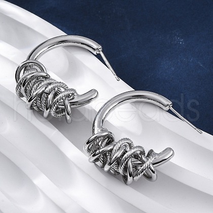 C-Shaped with knot Brass Stud Earrings EJEW-R025-28P-1