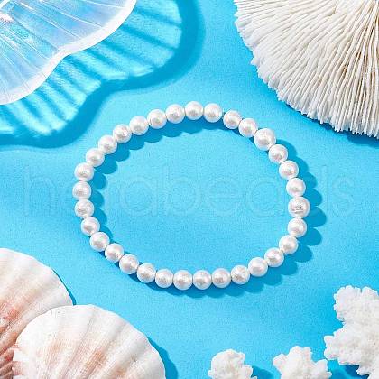 Shell Pearl Round Beaded Strech Bracelets for Women BJEW-JB11806-1