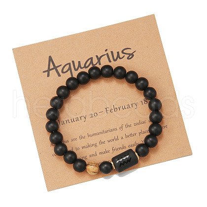 12 Constellations Frosted Synthetic Black Agate Round Beaded Strertch Bracelets for Men Women WG62DB1-11-1