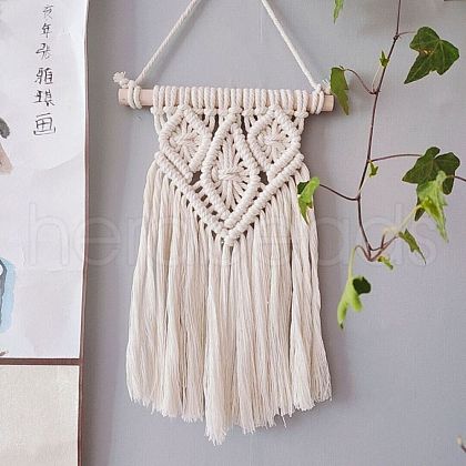 Cotton Cord Macrame Woven Wall Hanging HJEW-C010-15-1