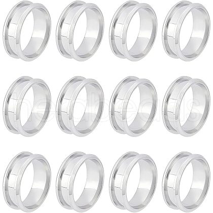 Unicraftale 12Pcs Stainless Steel Grooved Finger Ring Settings STAS-UN0038-94B-1