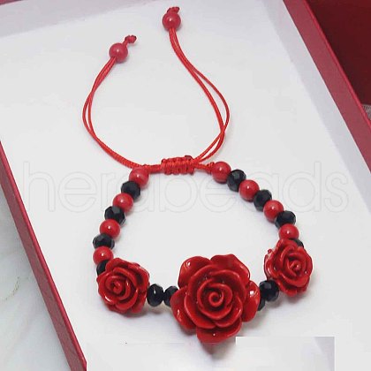 Rose Adjustable Cinnabar Braided Bead Bracelets WG3AA70-16-1