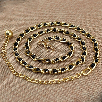 Alloy & Plastic Round Beads Twisted Belly Chains WGB594E-01-1
