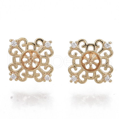 Brass Micro Pave Clear Cubic Zirconia Stud Earring Findings KK-N232-04-NF-1