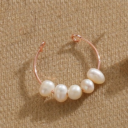 Mother's Day Jewellery Five Natural Freshwater Pearl Oval Beaded Finger Rings WG9E4BA-02-1