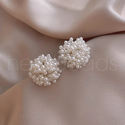 Flower Alloy Plastic Imitation Pearl Clip-on Earrings FS-WGFEC53-02-1