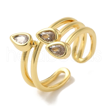 Rack Plating Brass Micro Pave Cubic Zirconia Cuff Ring RJEW-P104-04G-1