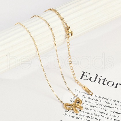Ion Plating(IP) 304 Stainless Steel Bowknot Pendant Cable Chain Necklaces for Women NJEW-P320-12B-G-1