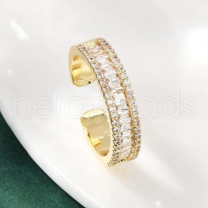 Brass Micro Pave Cubic Zirconia Cuff Rings for Women RJEW-F182-01G-1