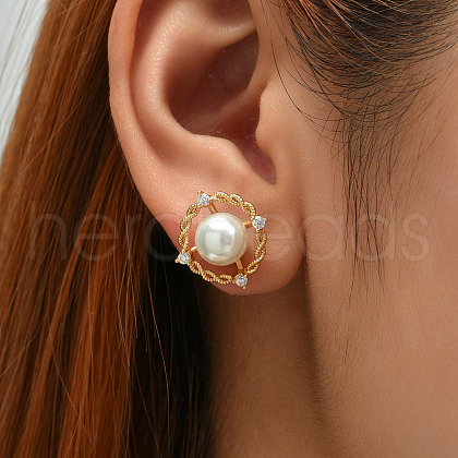 Unique Brass Flat Round Stud Earrings VM8318-1