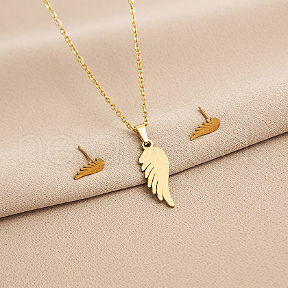304 Stainless Steel Pendant Necklaces & Stud Earrings Sets WG82A44-41-1