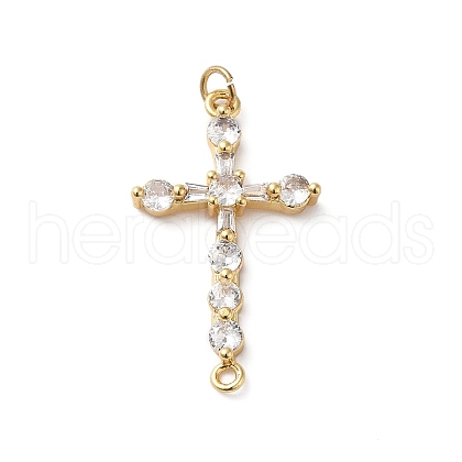Rack Plating Brass Pave Cubic Zirconia Connector Charms KK-O142-14G-1