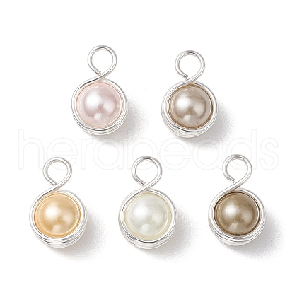 Shell Pearl Round Copper Wire Wrapped Pendants PALLOY-JF03259-01-1