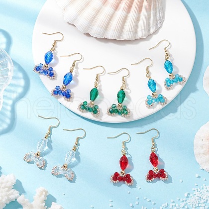 Fishtail 304 Stainless Steel Glass Dangle Earrings EJEW-MZ00458-1