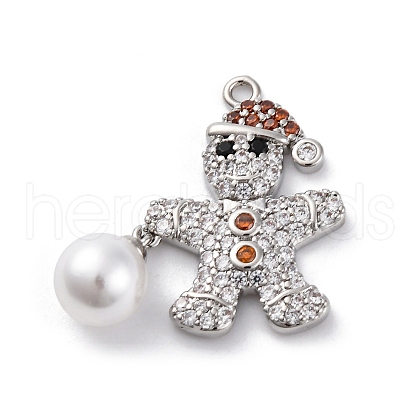 Santa Claus Brass Micro Pave Cubic Zirconia Pendants KK-Q010-03P-1