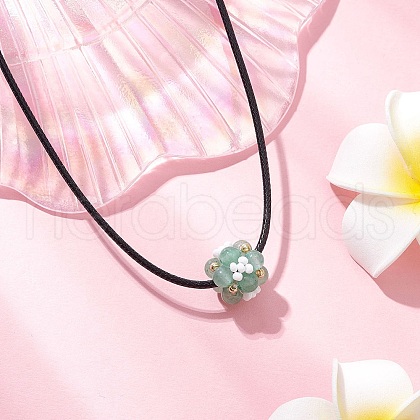 Natural Green Aventurine & Glass Seed Beads Cluster Flower Pendant Necklaces NJEW-MZ00095-05-1