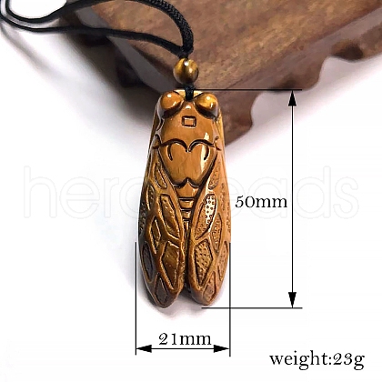 Natural Tiger Eye Cicada Pendant Necklace for Men PW-WG9230E-03-1