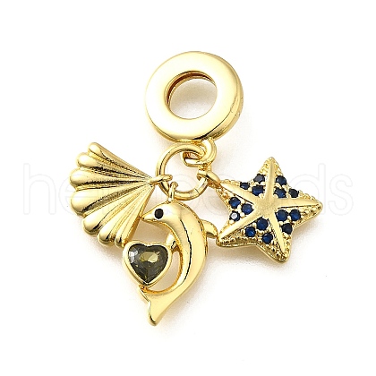 Brass Pave Blue Cubic Zirconia European Dangle Charms KK-Q066-06G-1