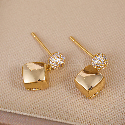 Elegant Brass Pave Clear Cubic Zirconia Stud Earrings OC6724-1