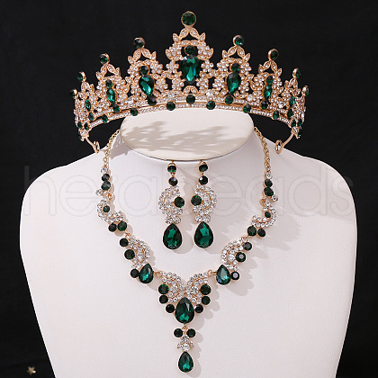Teardrop & Moon Alloy Rhinestone Pendant Necklace & Stud Dangle Earring & Crown Headbands FS-WG0A8BD-08-1