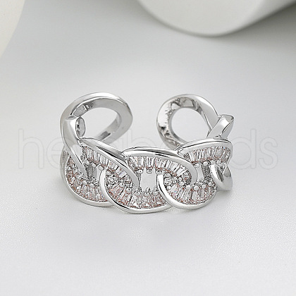 Brass Micro Pave Cubic Zirconia Adjustable Cuff Rings FS-WG8FE28-01-1