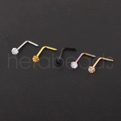 304 Stainless Steel Rhinestone Round Ball L-Shaped Nose Rings WGE5A2F-11-1
