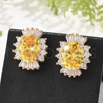 Oval Brass Micro Pave Cubic Zirconia Stud Earrings for Women EJEW-G428-27G-01-1