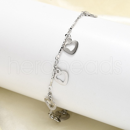 304 Stainless Steel Heart Charm Bracelets BJEW-R021-03P-1
