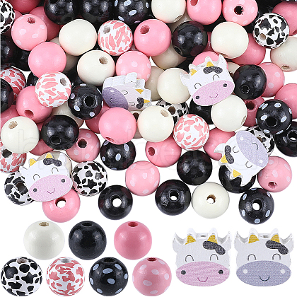 SOFPLATE 9 Styles Painted Natural Wood Beads WOOD-SP0001-04-1