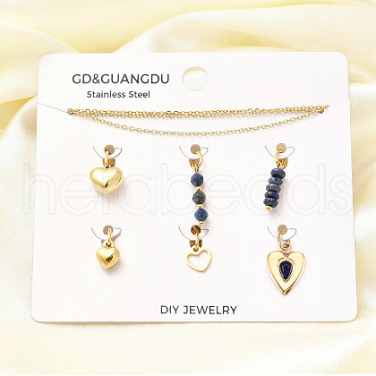 Natural Lapis Lazuli Round Heart Pendant & Necklaces & Bracelets Sets SJEW-Q002-06G-1