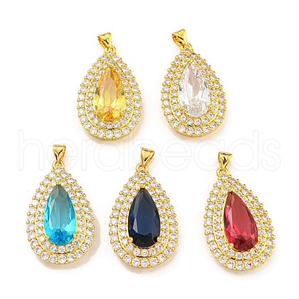 Rack Plating Brass Micro Pave Cubic Zirconia Pendants KK-H469-01G-1