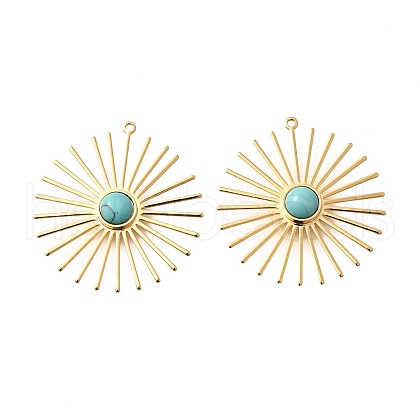 Brass Pave Synthetic Turquoise Pendants KK-Z092-02G-1