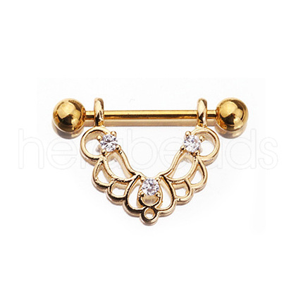 304 Stainless Steel Clear Cubic Zirconia Flower Nipple Rings WG994A5-22-1
