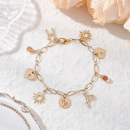 Sun & Heart 304 Stainless Steel Charm Bracelets for Women BJEW-JB11959-01-1