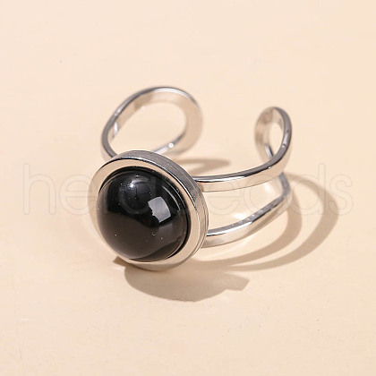 304 Stainless Steel & Black Agate Cuff Rings FS-WGDE3F0-10-1