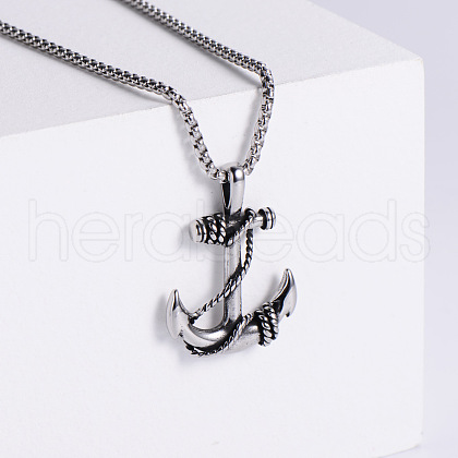 Retro Punk Hip-hop Street Fashion Men's Anchor Stainless Steel Pendant Necklaces FB2012-1