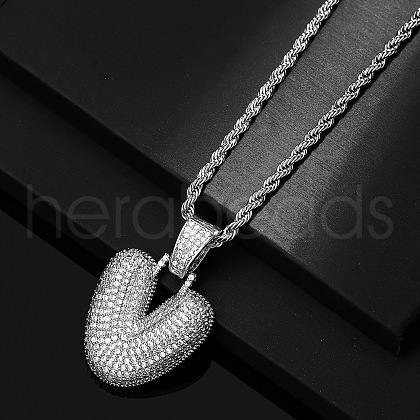 Brass Micro Pave Clear Cubic Zirconia Chunky Initial Pendant Necklaces WG24EA8-22-1