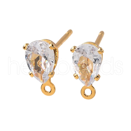 Brass Micro Pave Cubic Zirconia Stud Earring Findings KK-F898-14A-G-1