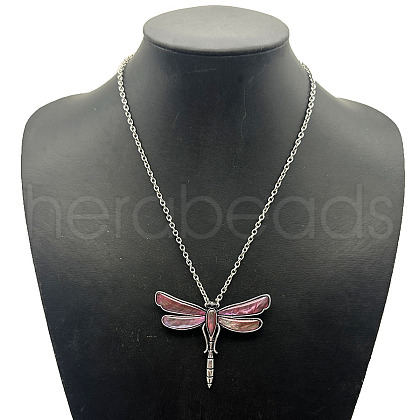 Vintage Alloy & Resin Dragonfly Pendant Necklaces QO5261-3-1