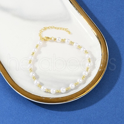 ABS Imitation Pearl Round Beads Bracelets for Women BJEW-M104-01G-1