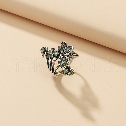 Zinc Alloy Rhinestone Finger Rings for Women UG4795-5-1