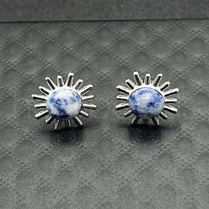 Alloy Natural Tiger Eye Flower Stud Earrings OL8231-1-1